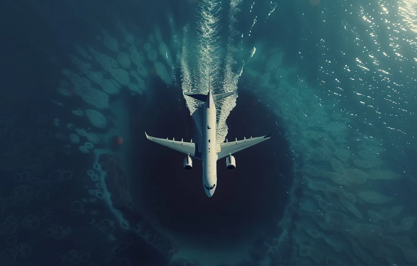 Photo wallpaper water, flight, the ocean, top, the plane, AI art, The Art of Artificial Intelligence, The …