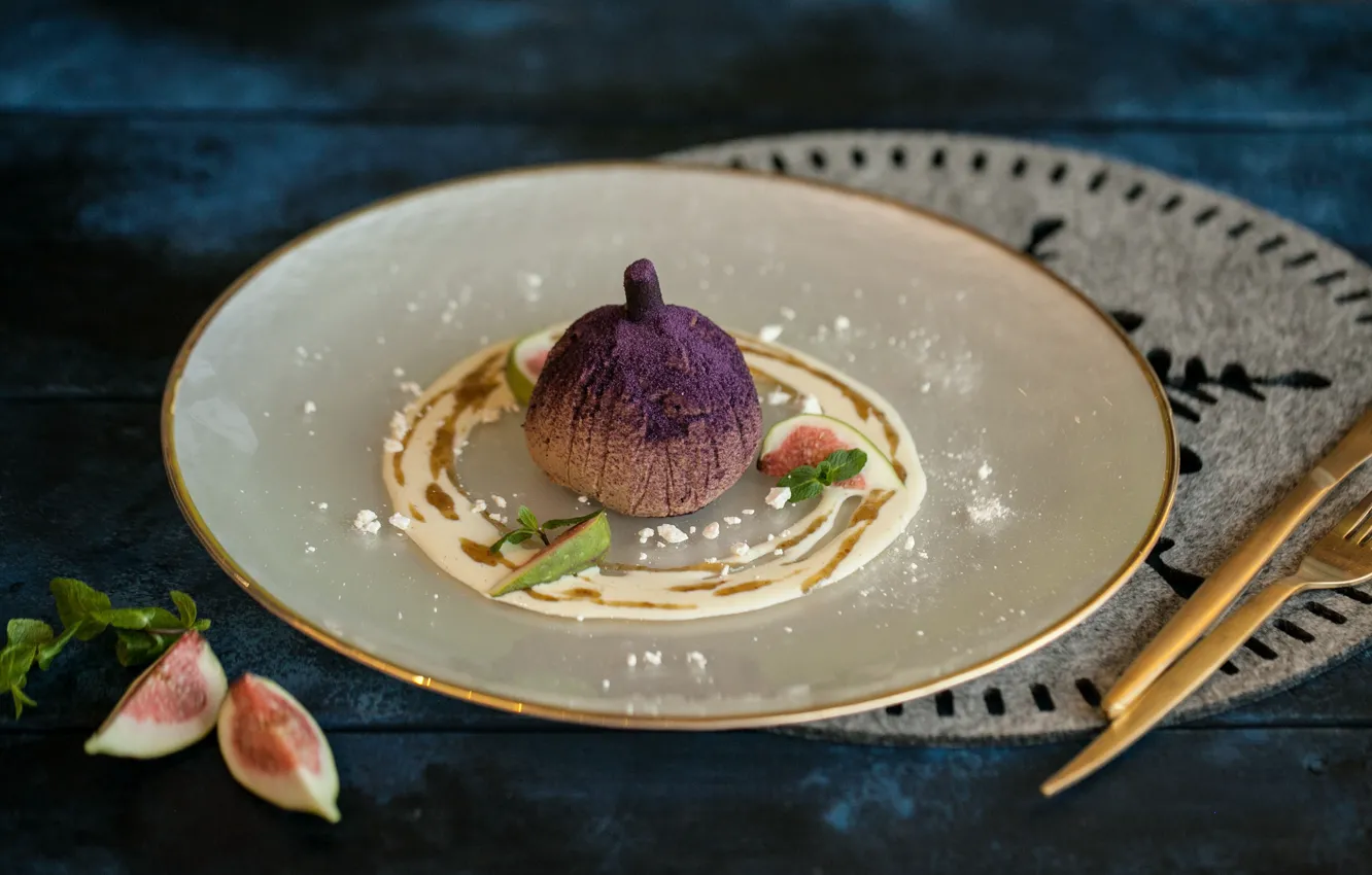 Photo wallpaper dessert, Figs, Cutlery
