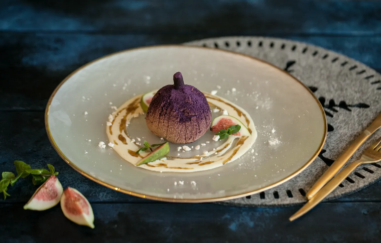 Photo wallpaper dessert, figs, Cutlery