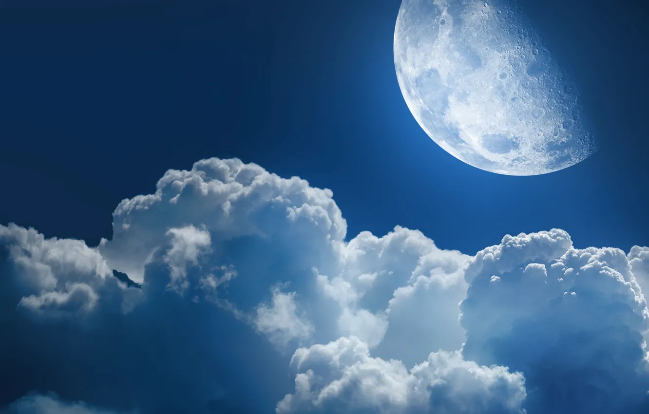 Photo wallpaper the sky, space, stars, clouds, night, the universe, the moon, heaven
