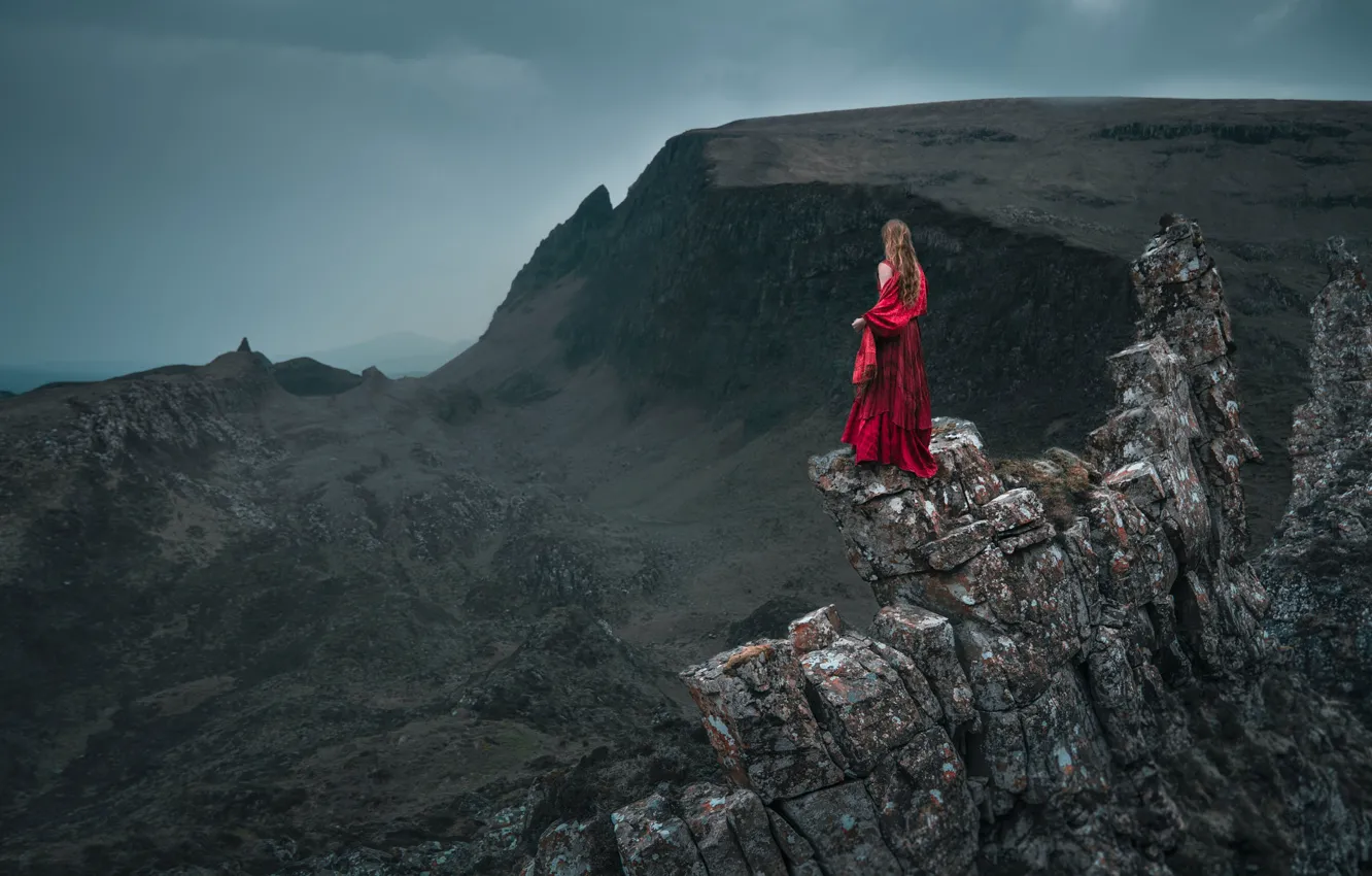 Photo wallpaper girl, rocks, height, dress, Lizzy Gadd