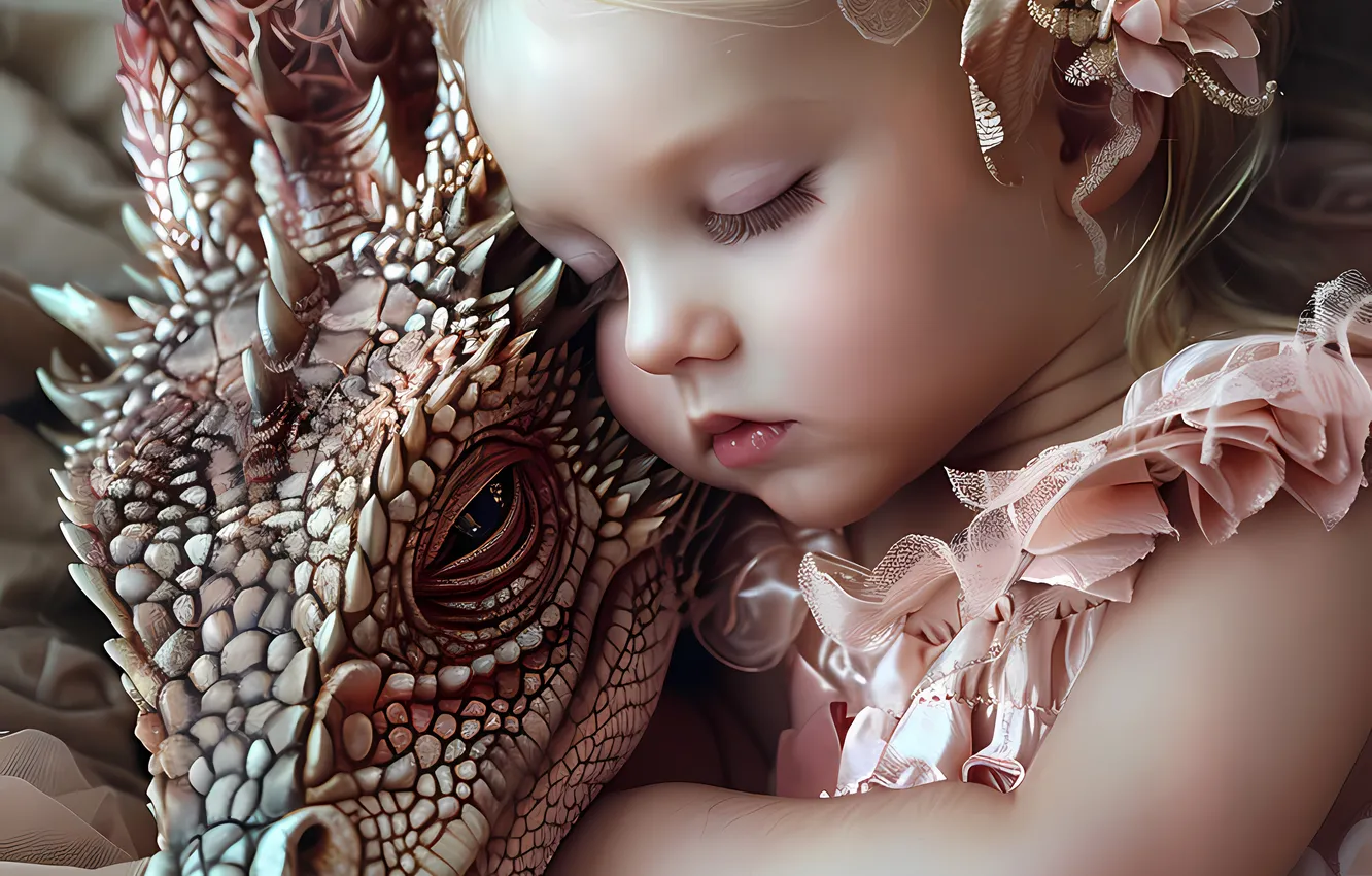 Photo wallpaper neural network, girl, pose, Princess, AI art, face, dragon, fantasy