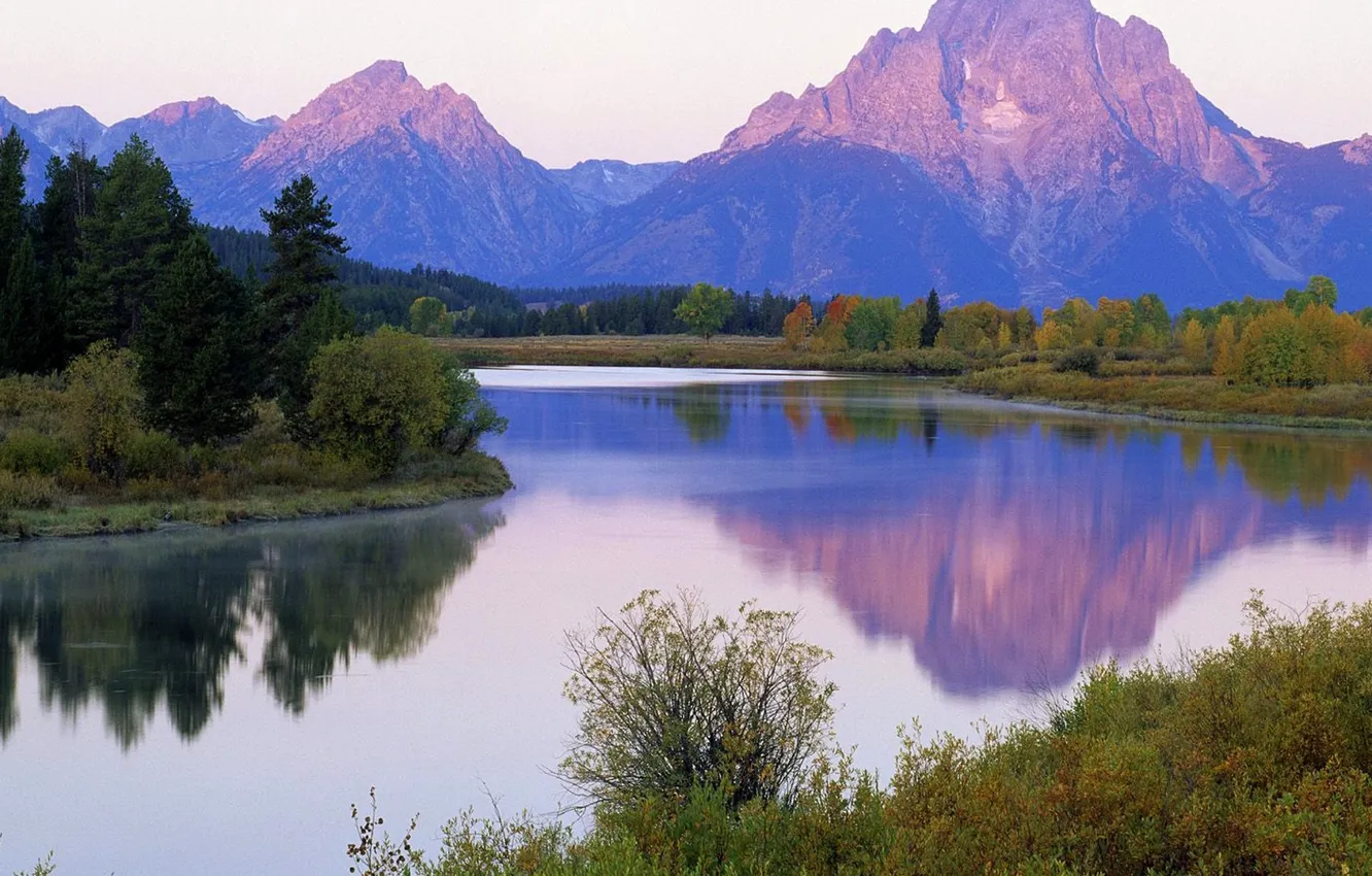 Photo wallpaper the sky, trees, landscape, mountains, lake