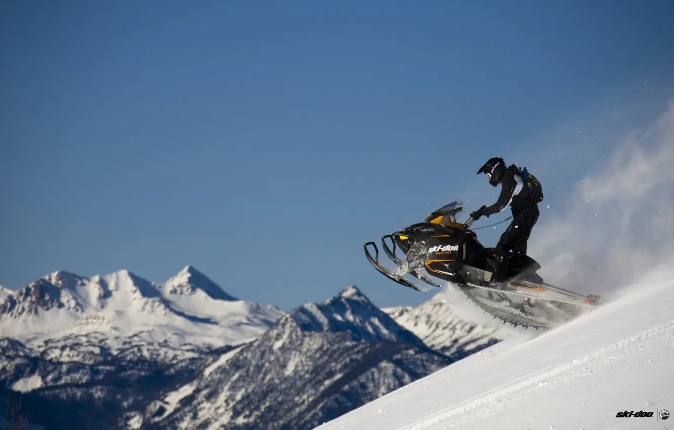 Photo wallpaper snow, mountains, snowmobile, snowmobile, ski-doo