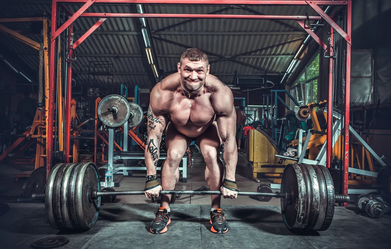 Photo wallpaper strength, tattoos, gym, weightlifting, super power