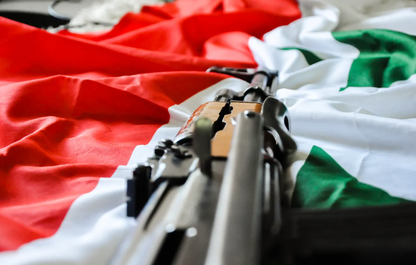 Photo wallpaper weapon, AK-47, flag, syria, syrian flag