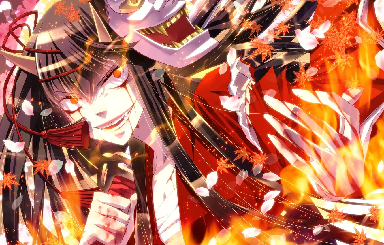 Photo wallpaper look, girl, lights, smile, weapons, blood, sword, the demon