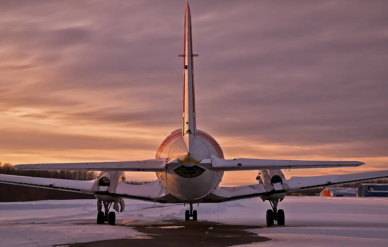 Photo wallpaper sunset, the plane, the airfield, HS 748