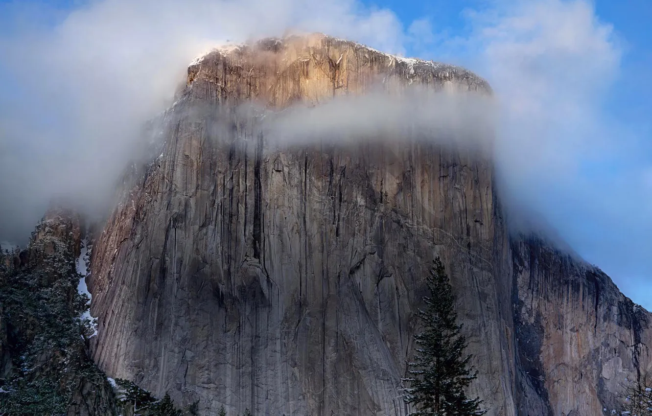 Photo wallpaper the sky, clouds, trees, mountains, rocks