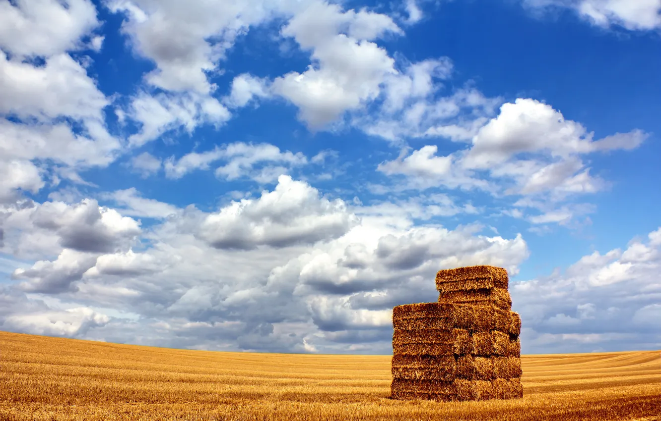 Photo wallpaper field, the sky, stack, space, hay, the barn