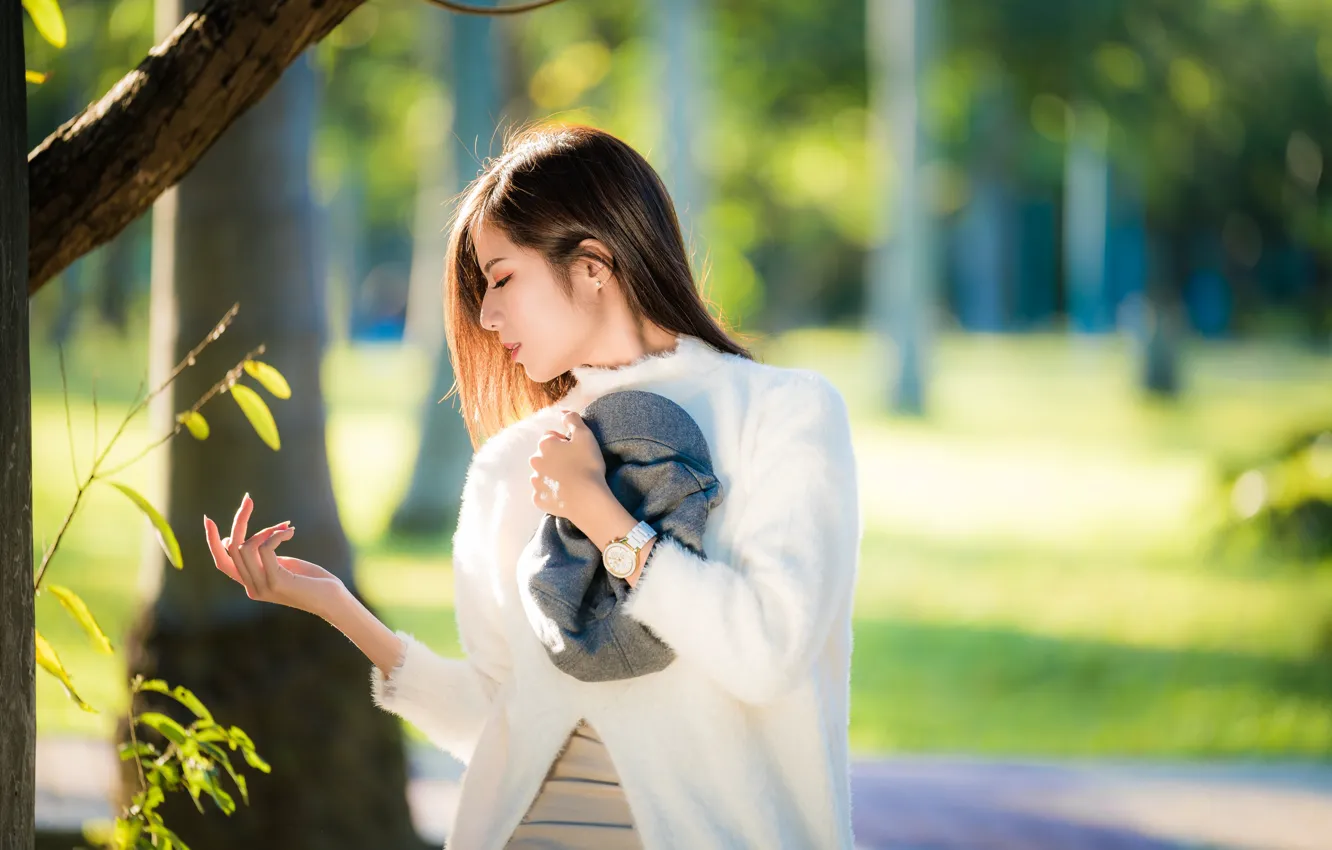 Photo wallpaper girl, Asian, bokeh