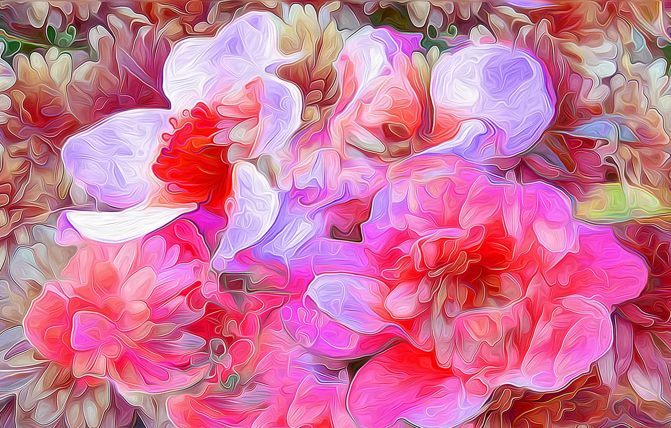 Photo wallpaper flowers, nature, rendering, petals