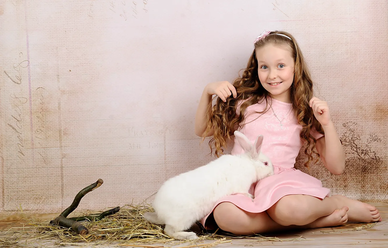 Photo wallpaper background, rabbit, girl