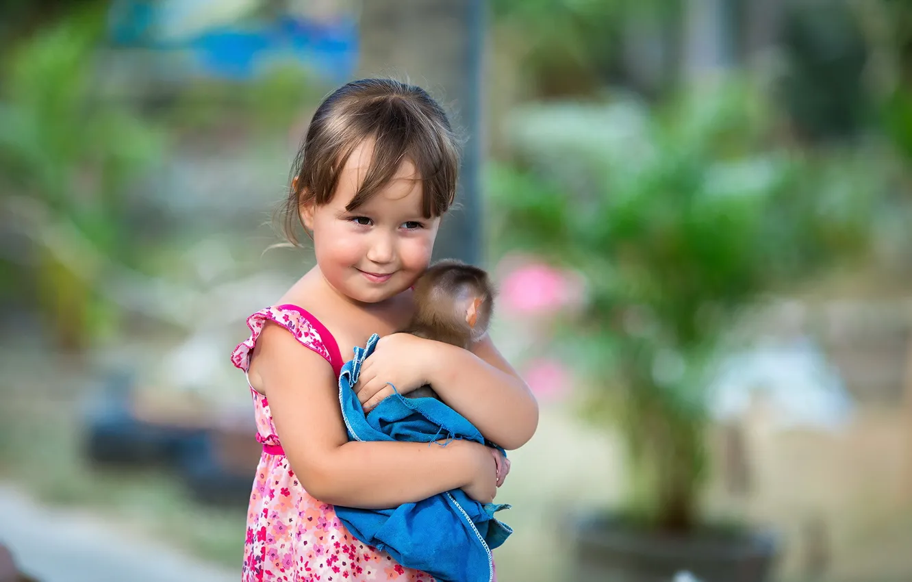 Photo wallpaper mood, monkey, girl