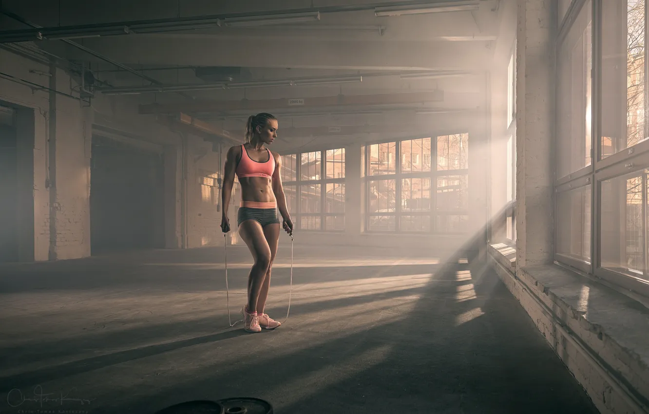 Photo wallpaper pose, rope, abs, fitness girl