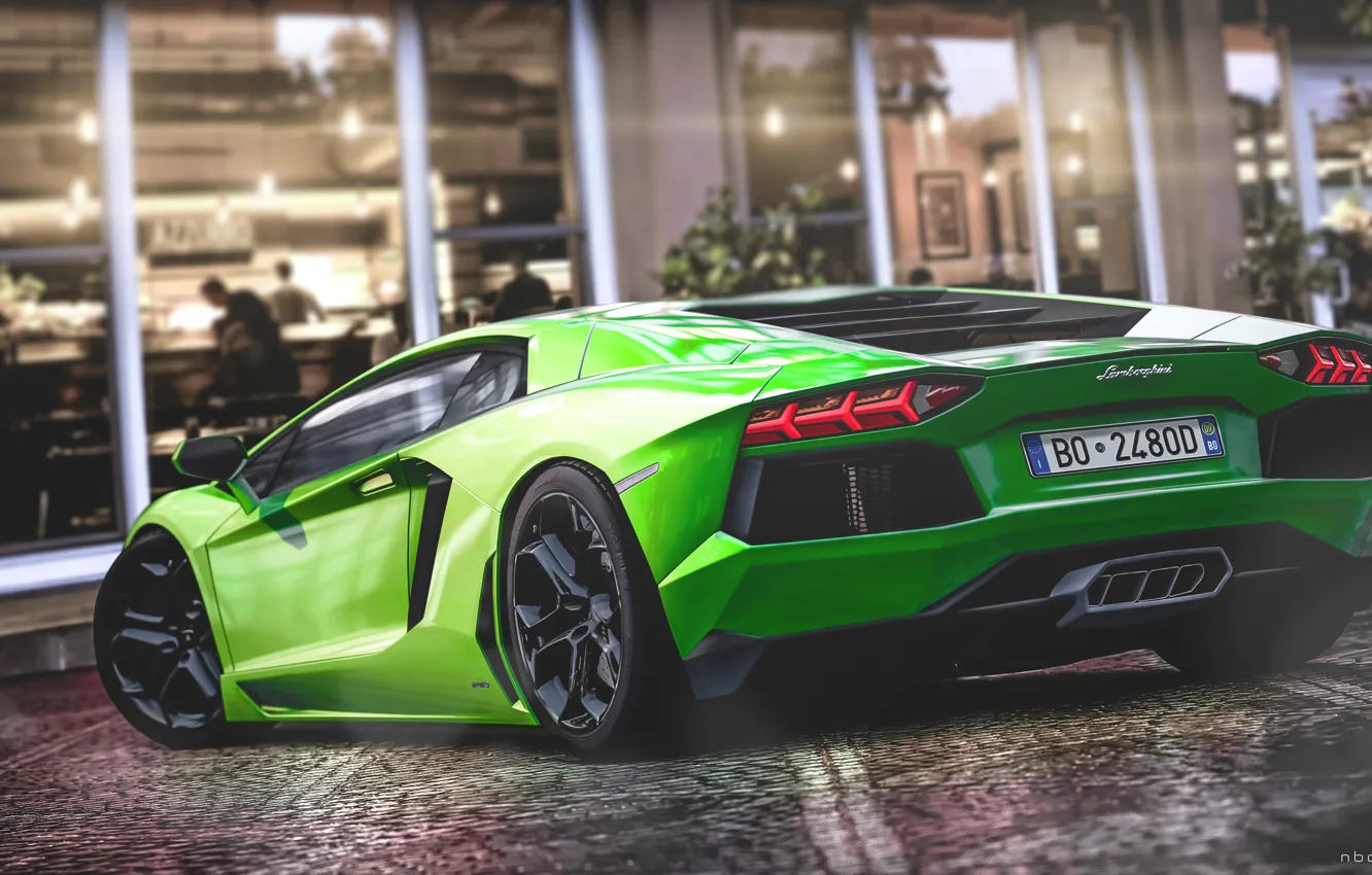 Photo wallpaper Lamborghini, Green, Gran Turismo 5, LP700-4, Aventador