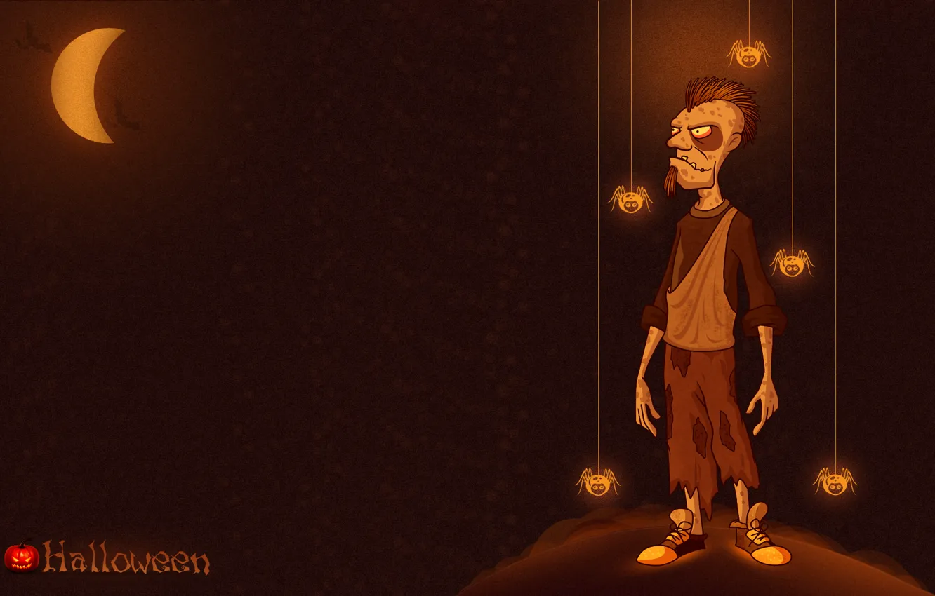 Photo wallpaper dude, zombies, Halloween, pumpkin, Halloween, spider