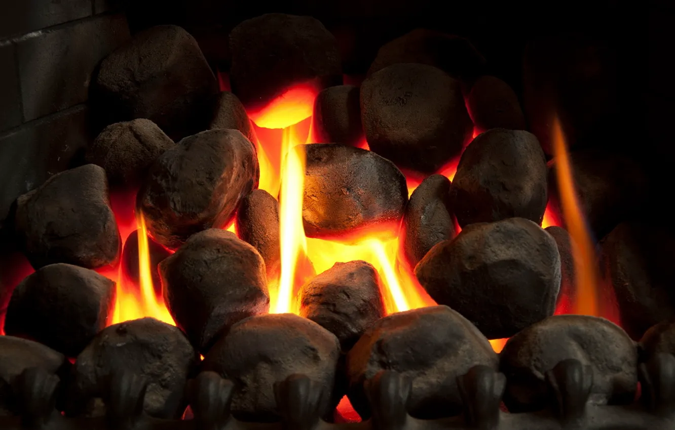 Photo wallpaper comfort, stones, heat, fire, fireplace