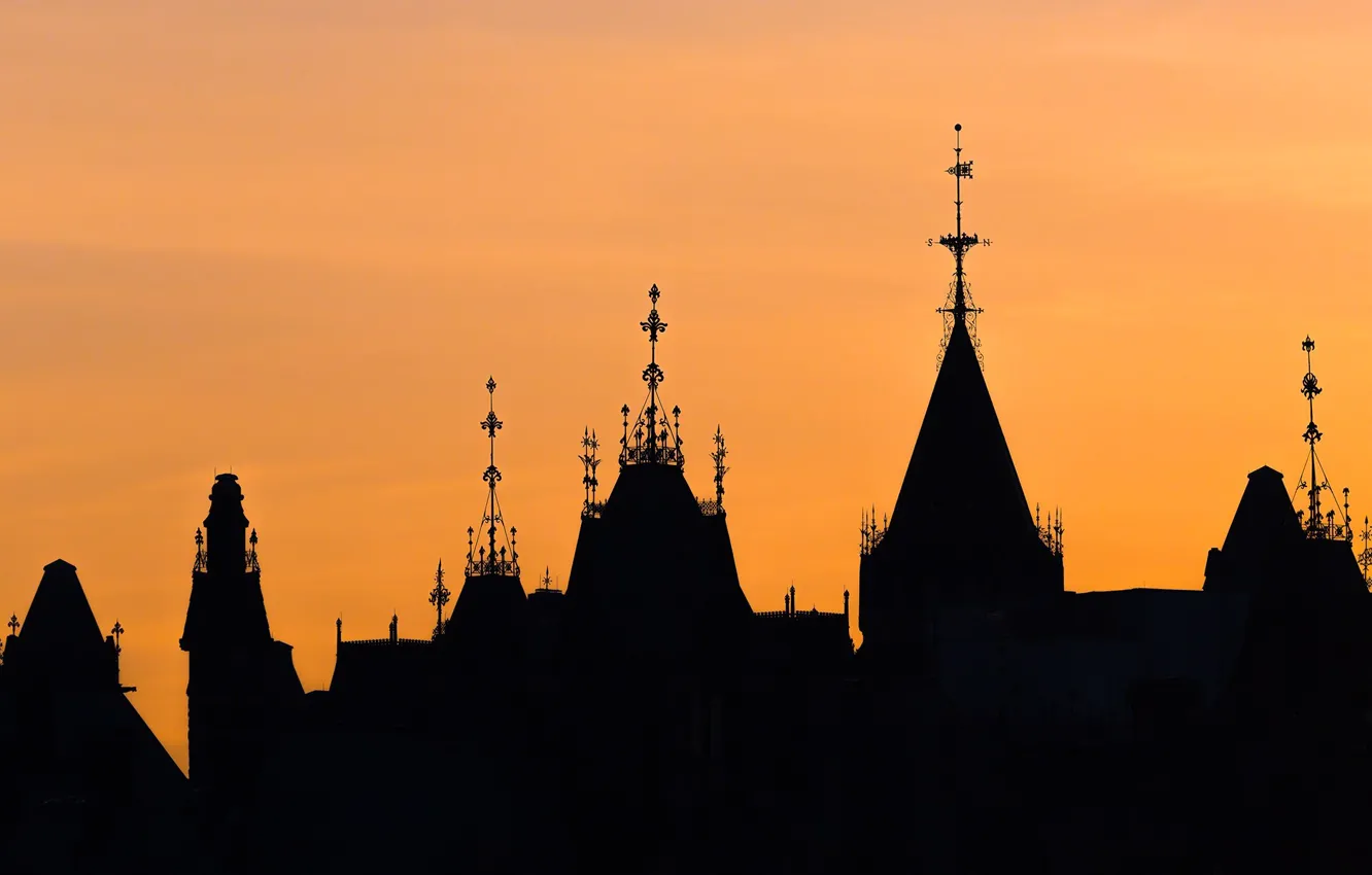 Photo wallpaper tower, silhouette, Parliament, Canada, Ottawa