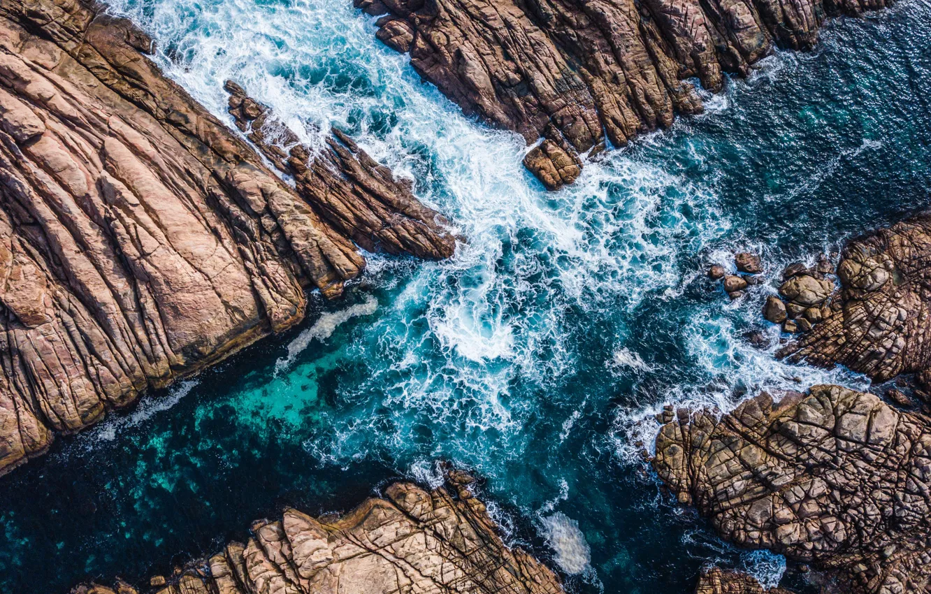 Photo wallpaper sea, wave, landscape, nature, rocks, shore