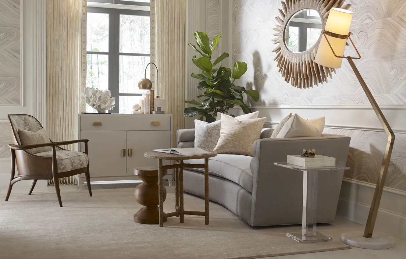 Photo wallpaper style, interior, sofa, living room, plant, chair, design, lamp