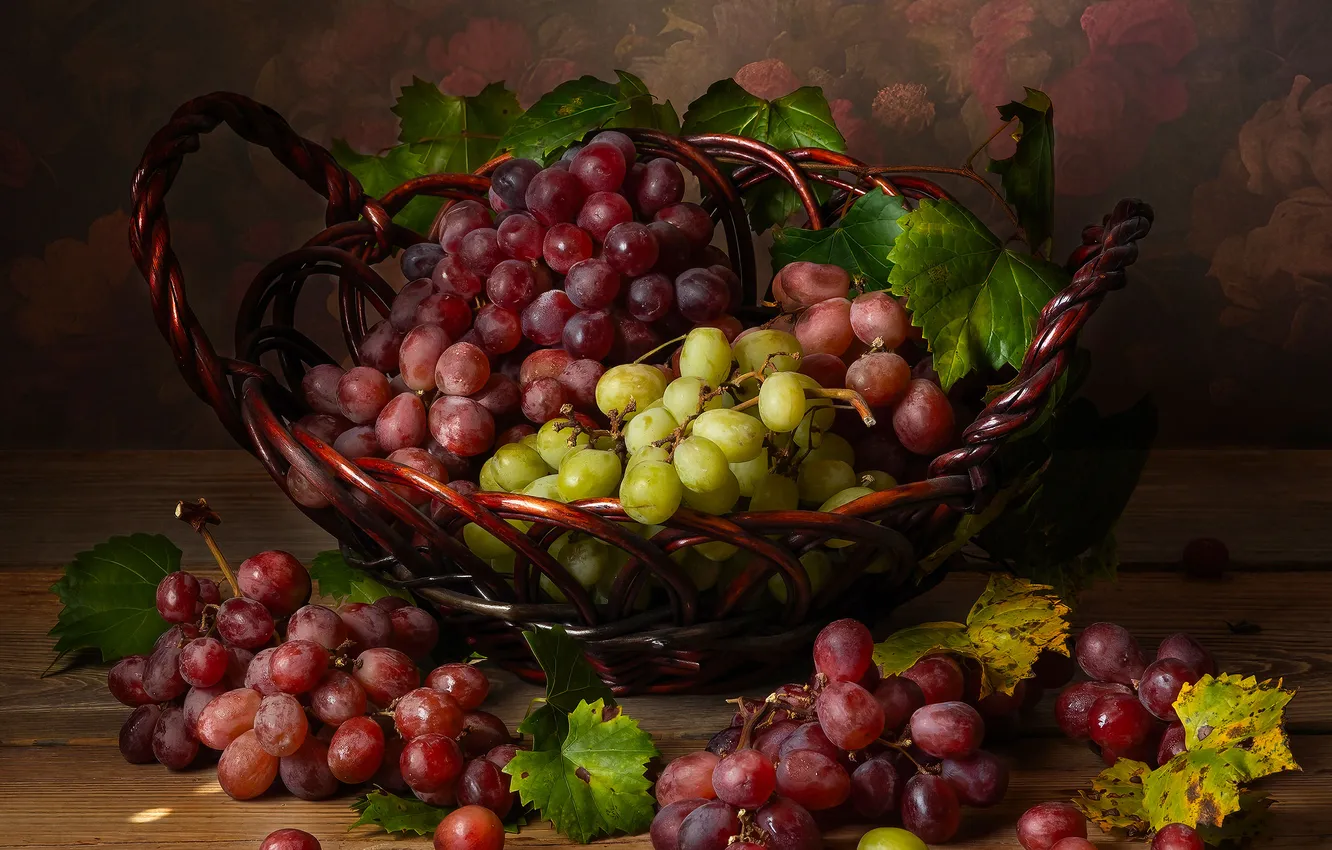 Photo wallpaper grapes, still life, basket