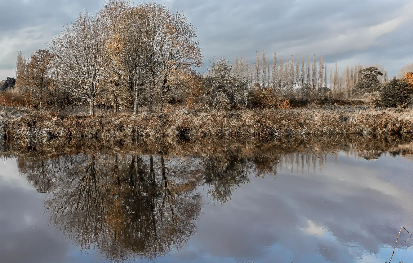 Photo wallpaper Autumn, England, Alverthorpe, winter reflections, Wakefield