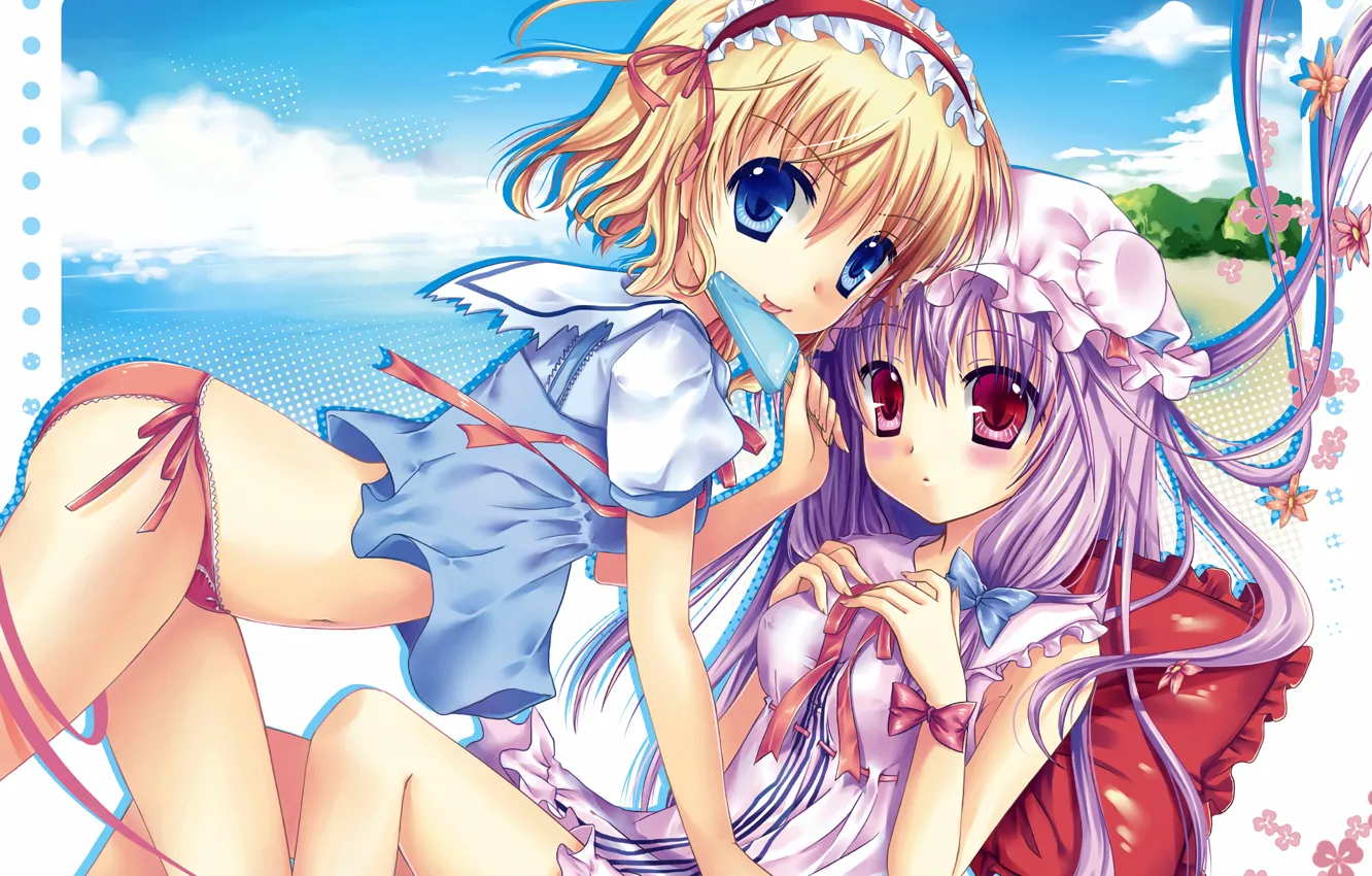 Photo wallpaper sexy, lingerie, panties, long hair, touhou, dress, girls, anime