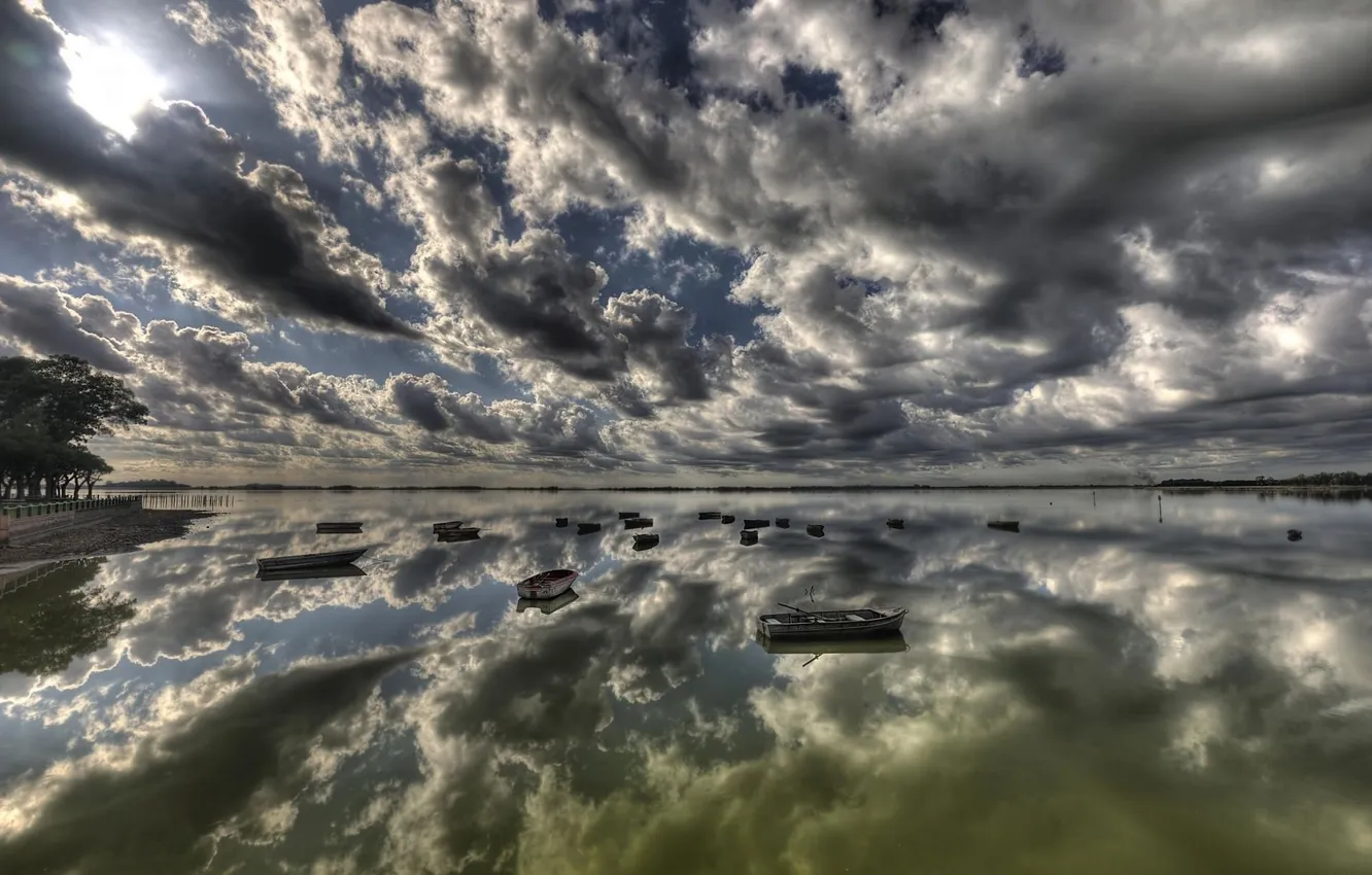 Photo wallpaper boat, the sky, display