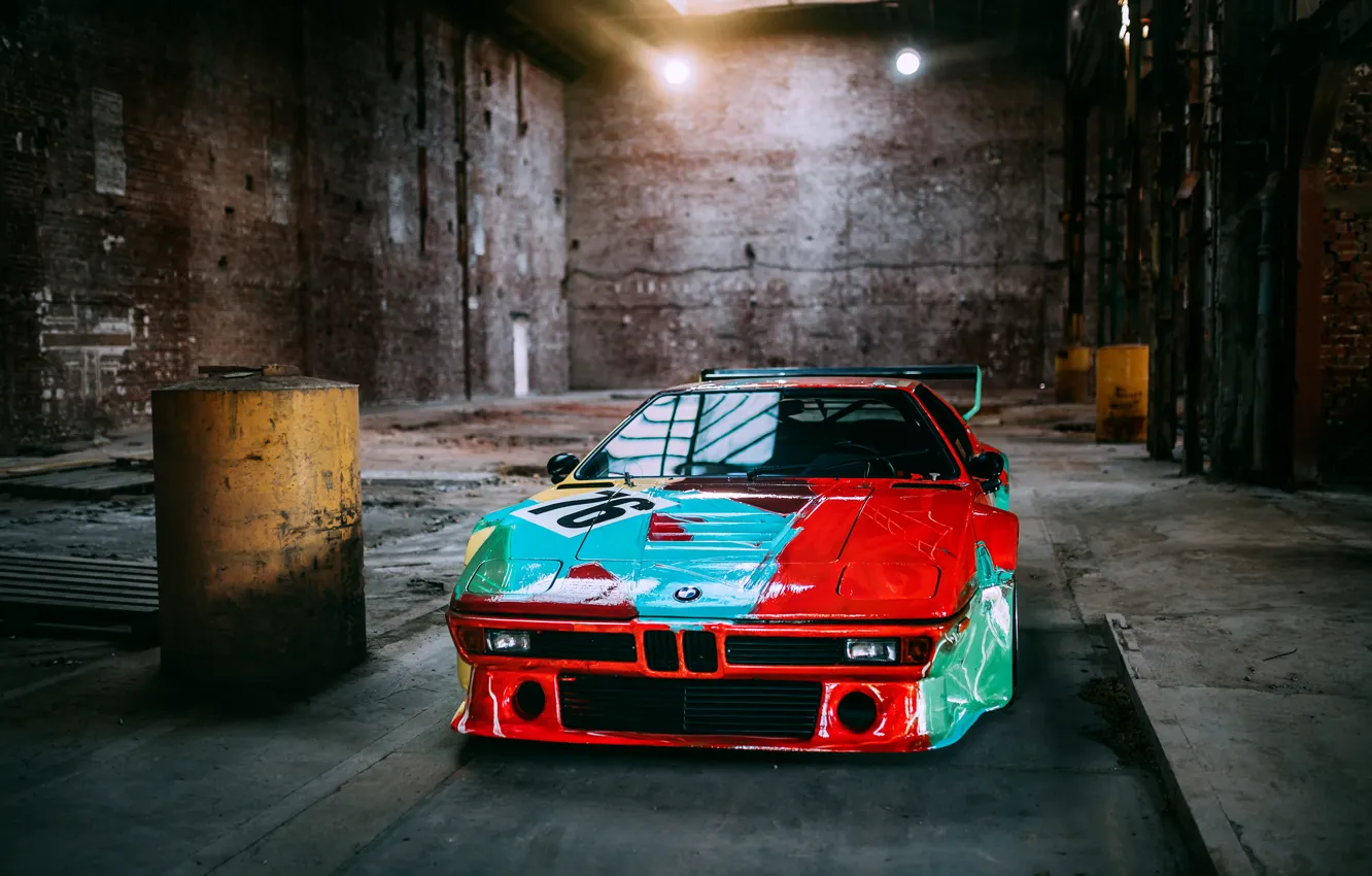 Photo wallpaper car, BMW, legend, front view, E26, M1, BMW M1 Art Car by Andy Warhol