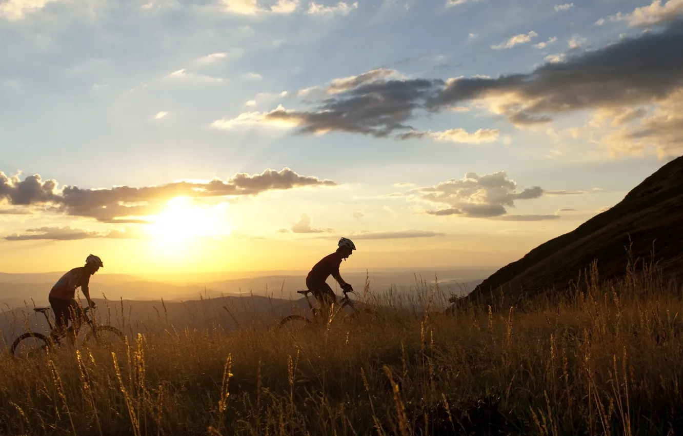 Photo wallpaper mountains, nature, cyclist