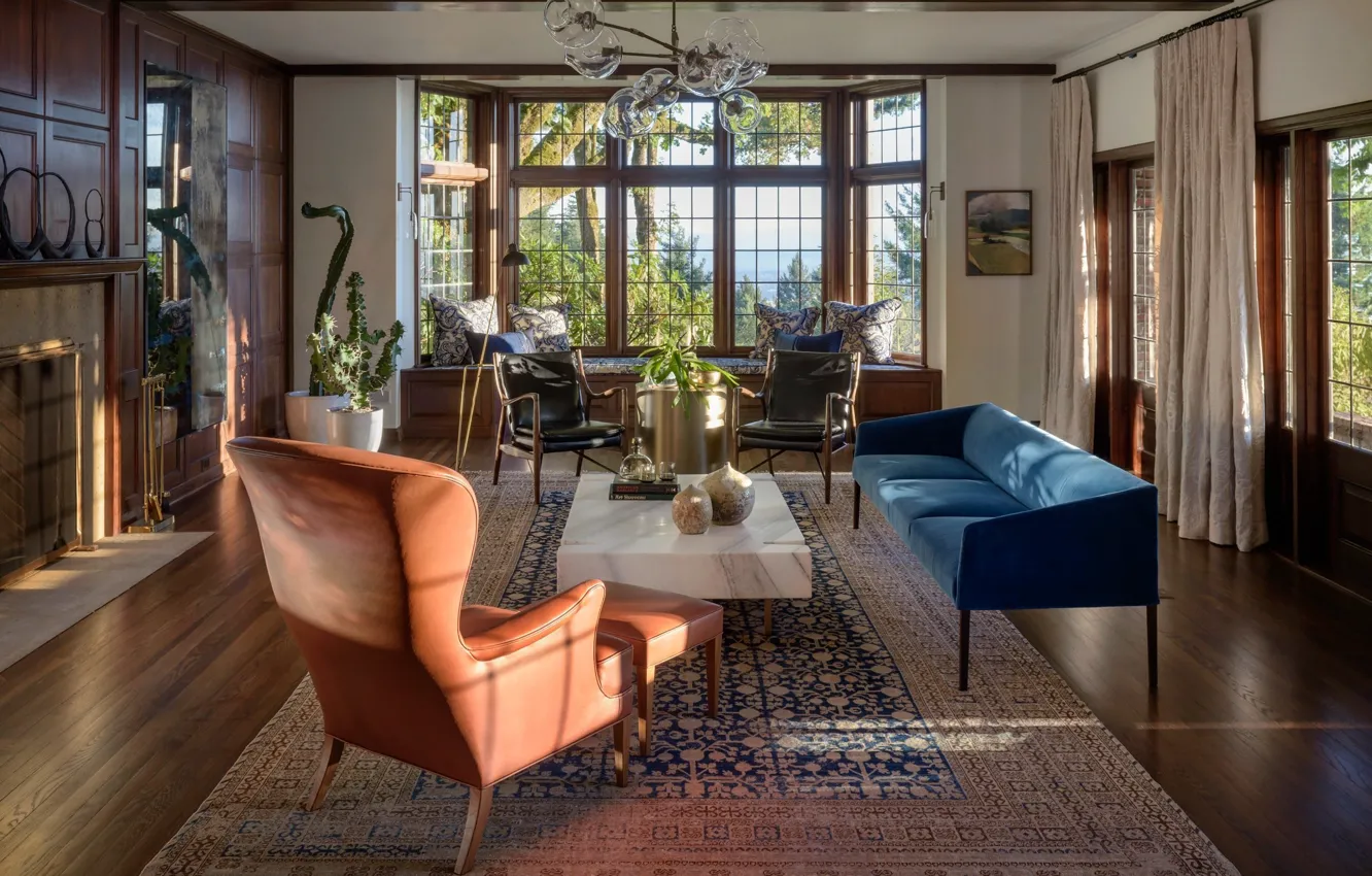 Photo wallpaper design, style, interior, fireplace, Portland, living room