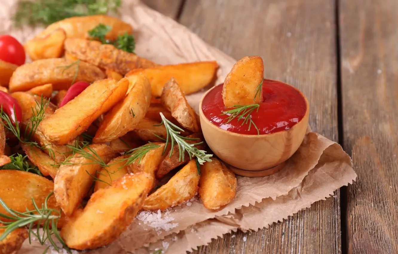 Photo wallpaper sauce, ketchup, potatoes, free