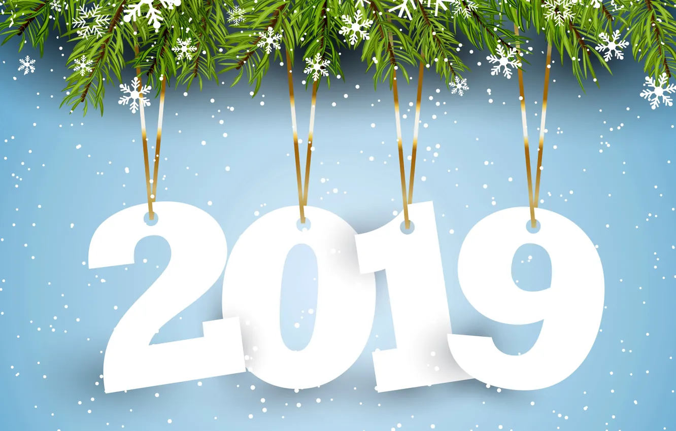 Photo wallpaper New Year, figures, winter, background, New Year, snowflakes, Happy, 2019