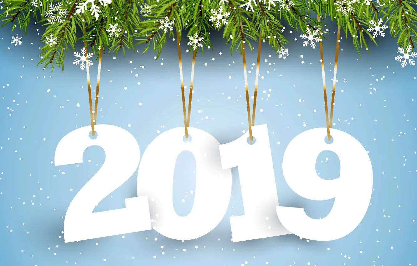 Photo wallpaper new year, figures, winter, background, New Year, snowflakes, Happy, 2019