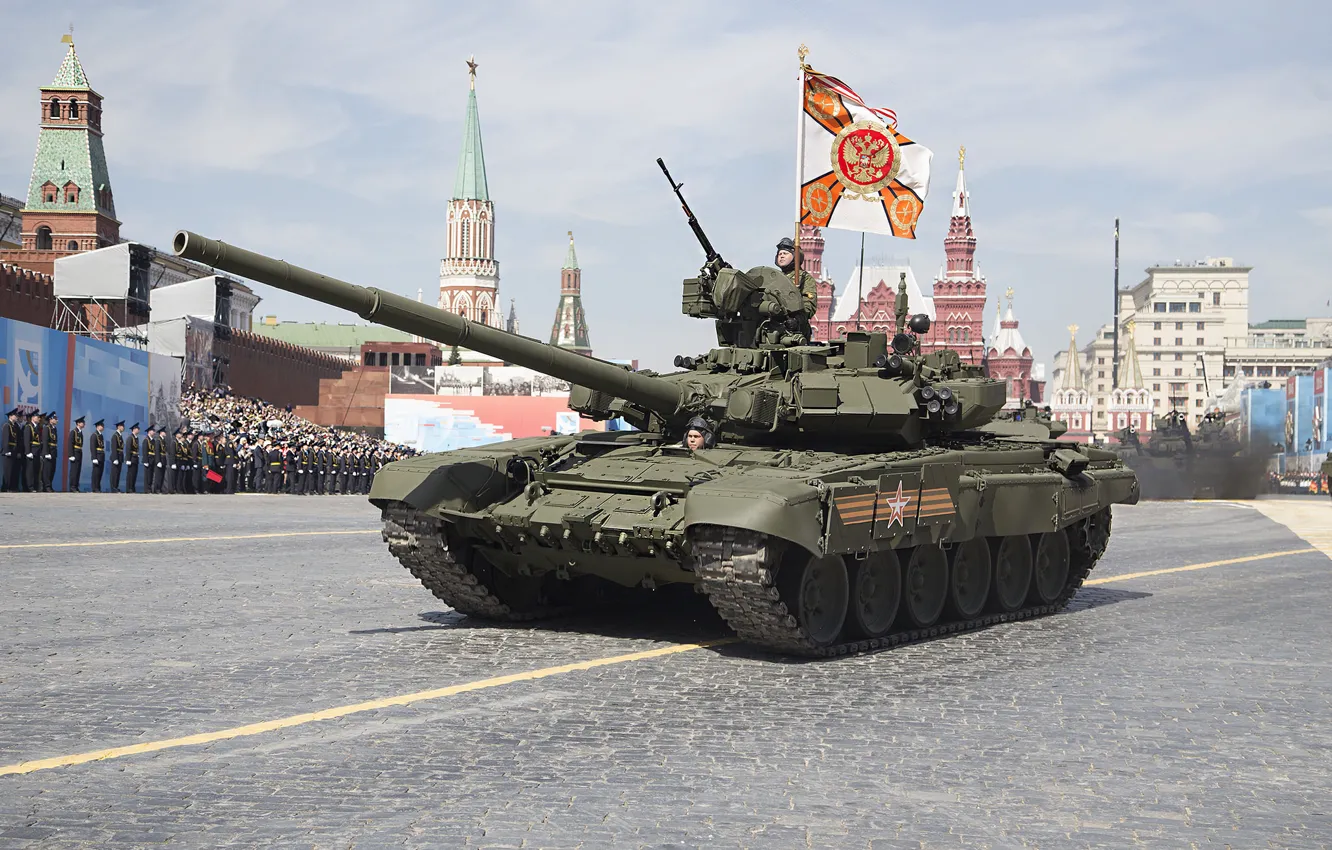 Photo wallpaper holiday, victory day, tank, parade, red square, T-90