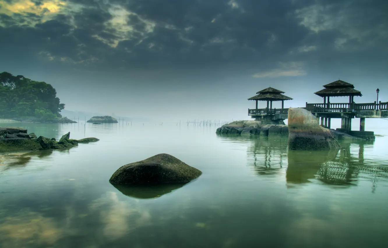 Photo wallpaper the evening, pier, Bay