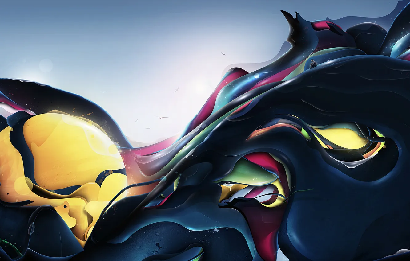 Photo wallpaper wave, Abstraction, play, digital art, play of colors