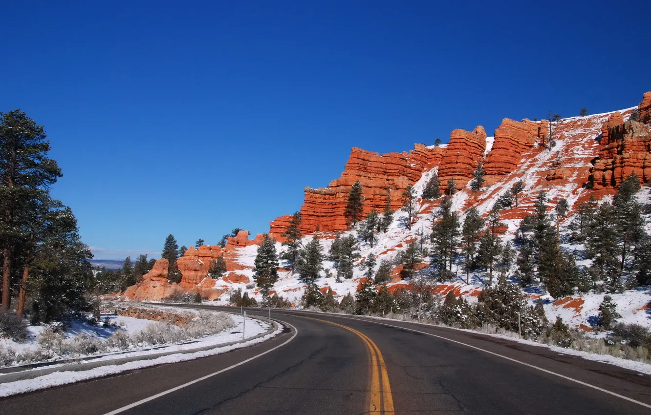 Photo wallpaper road, the sky, mountains