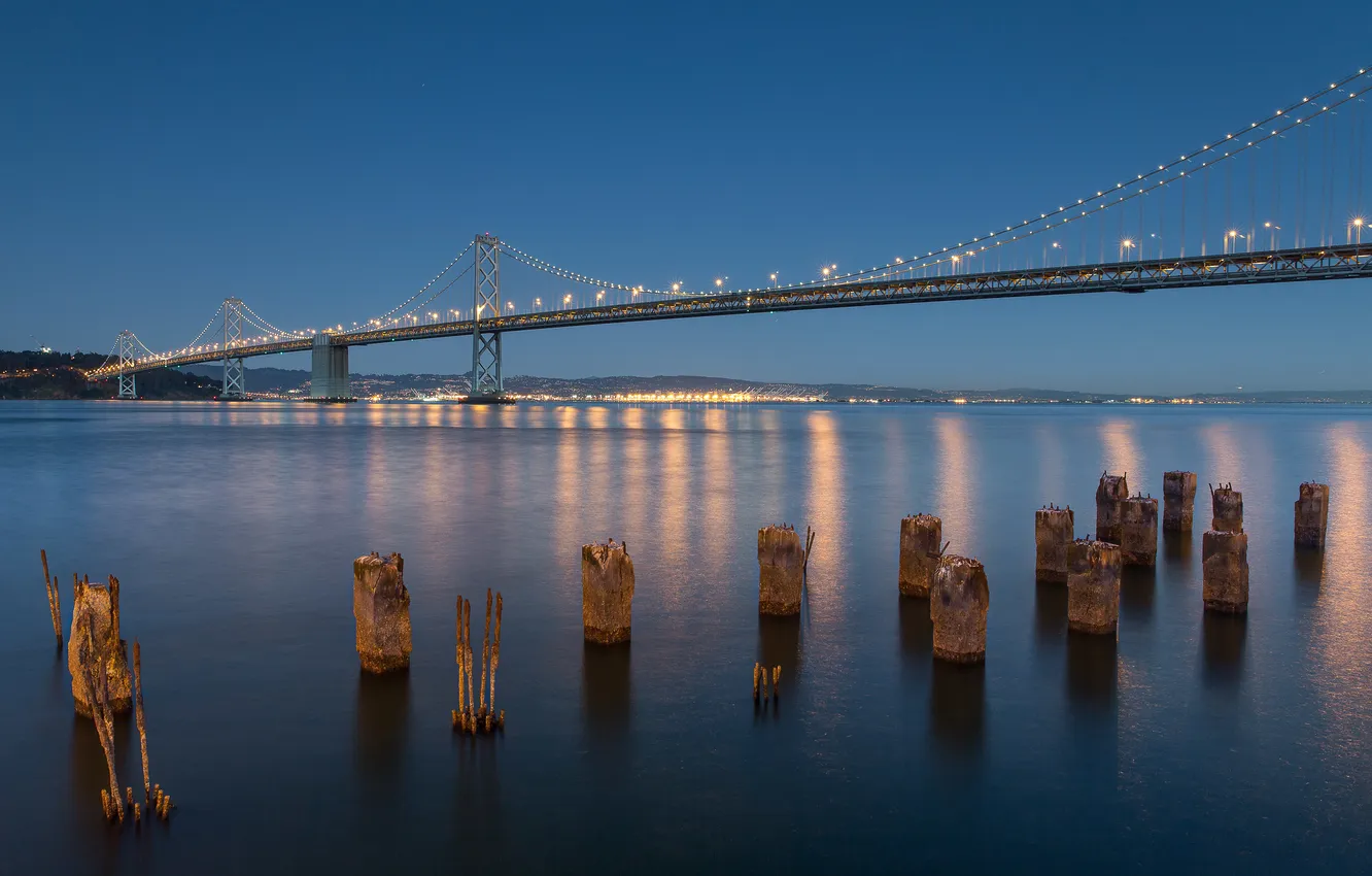 Photo wallpaper bridge, the city, the evening, San Francisco, USА, South Beach