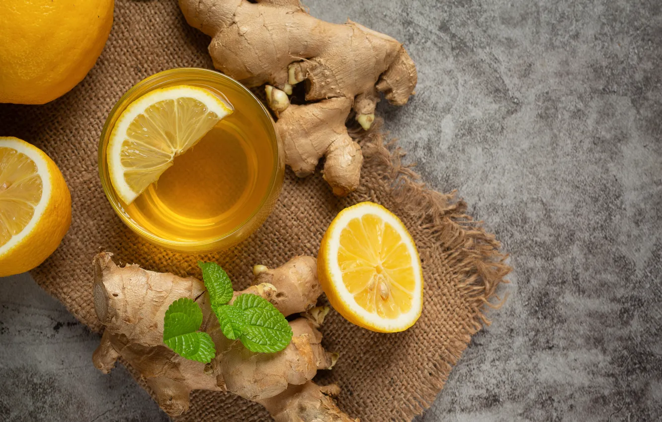Photo wallpaper lemon, tea, Cup, ginger