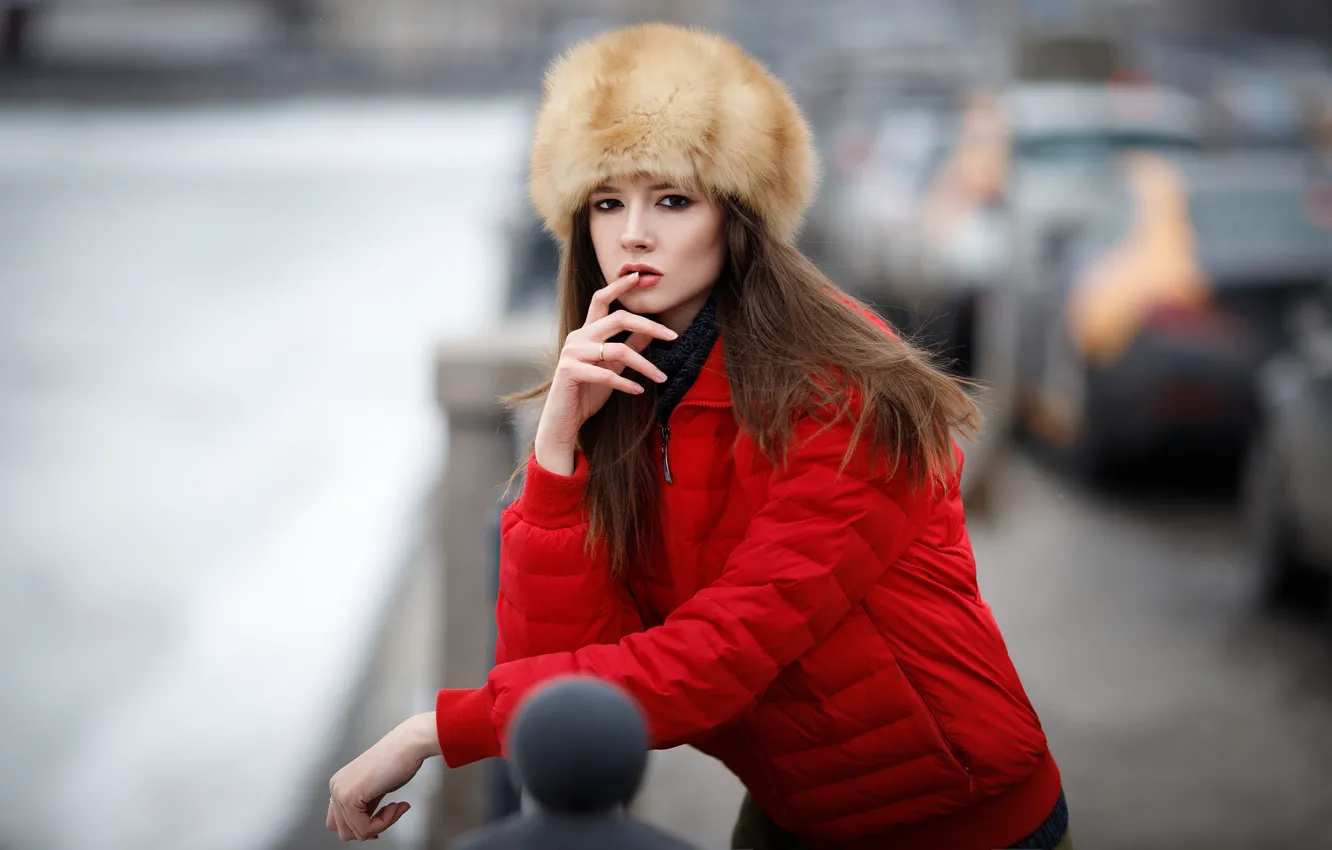 Photo wallpaper girl, pose, model, jacket, Maxim Romanov, Disha Shemetova, Maxim Romanov