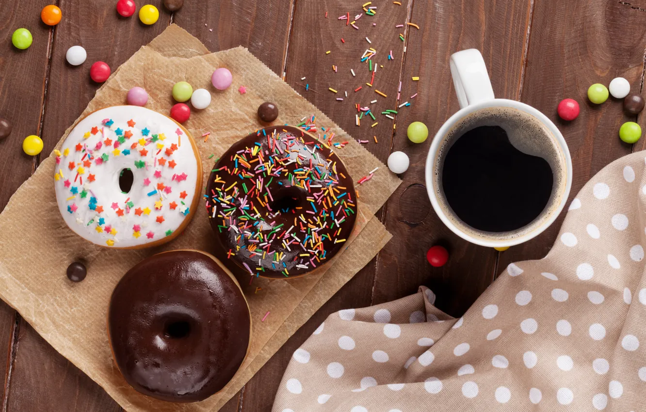Photo wallpaper coffee, donuts, cup, coffee, donuts