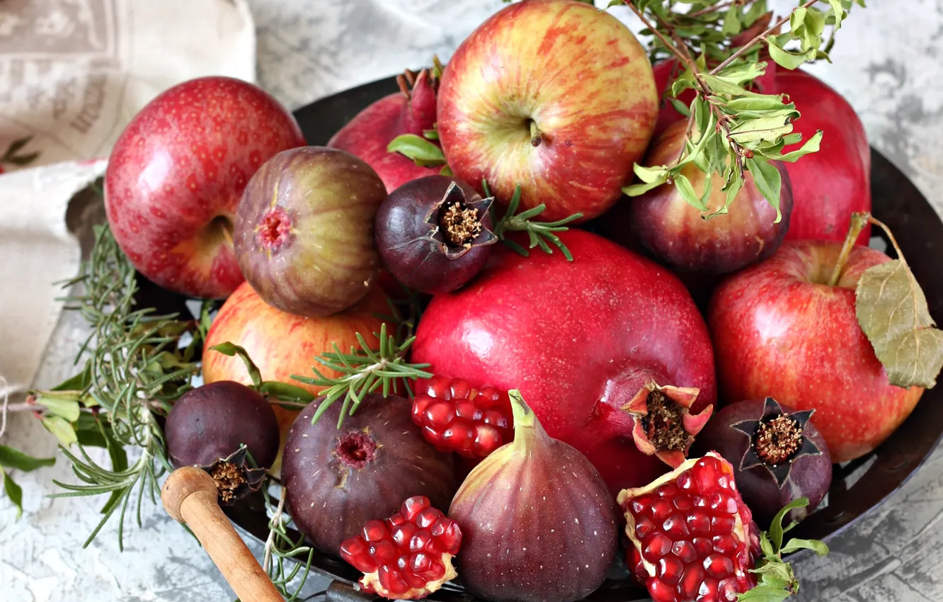 Photo wallpaper apples, fruit, garnet, figs