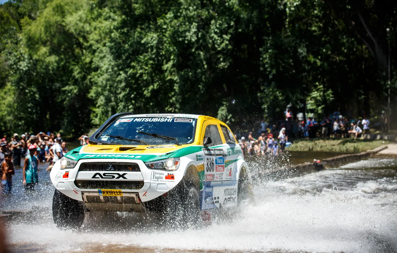 Photo wallpaper Water, Sport, Machine, Race, Day, Mitsubishi, Squirt, Rally