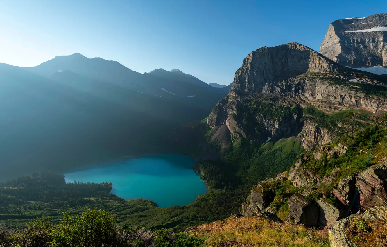 Photo wallpaper mountains, lake, USA, Montana