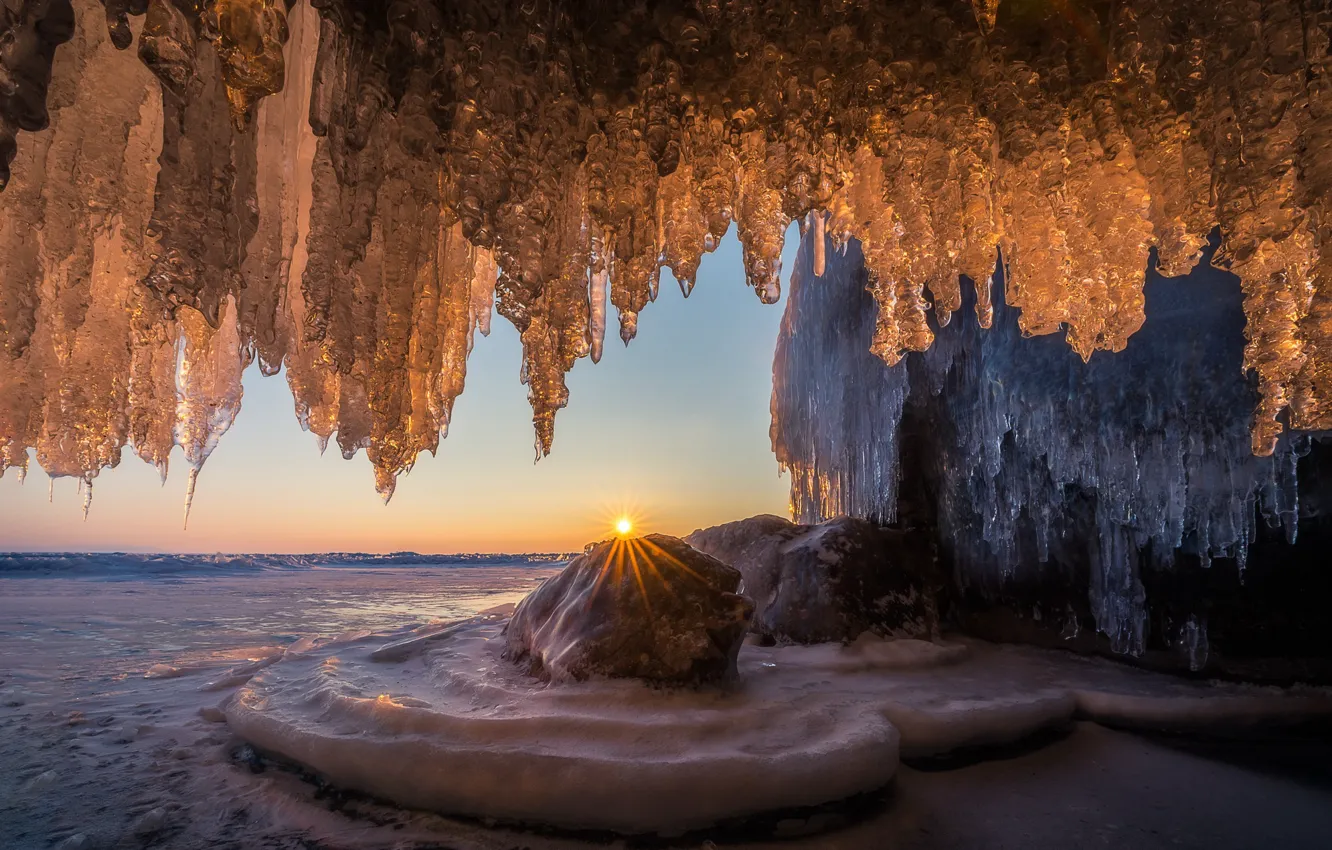 Photo wallpaper ice, sea, ocean, stalactite