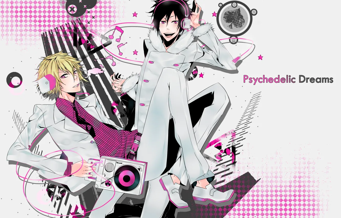 Photo wallpaper style, music, headphones, guy, Durarara, Durarara, Of Izaya Orihara, Heiwajima Shizuo