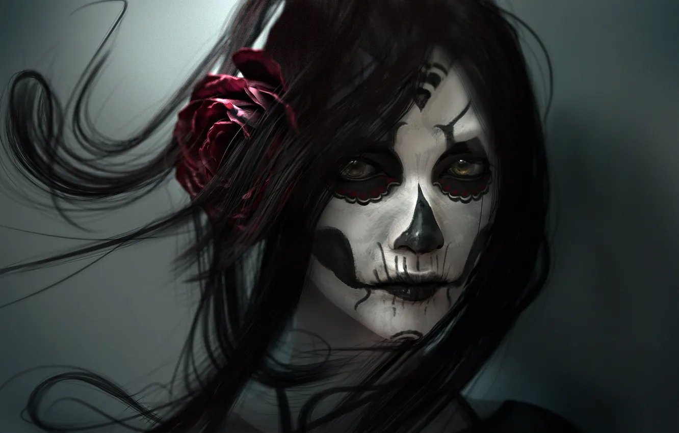 Photo wallpaper girl, roses, art, makeup