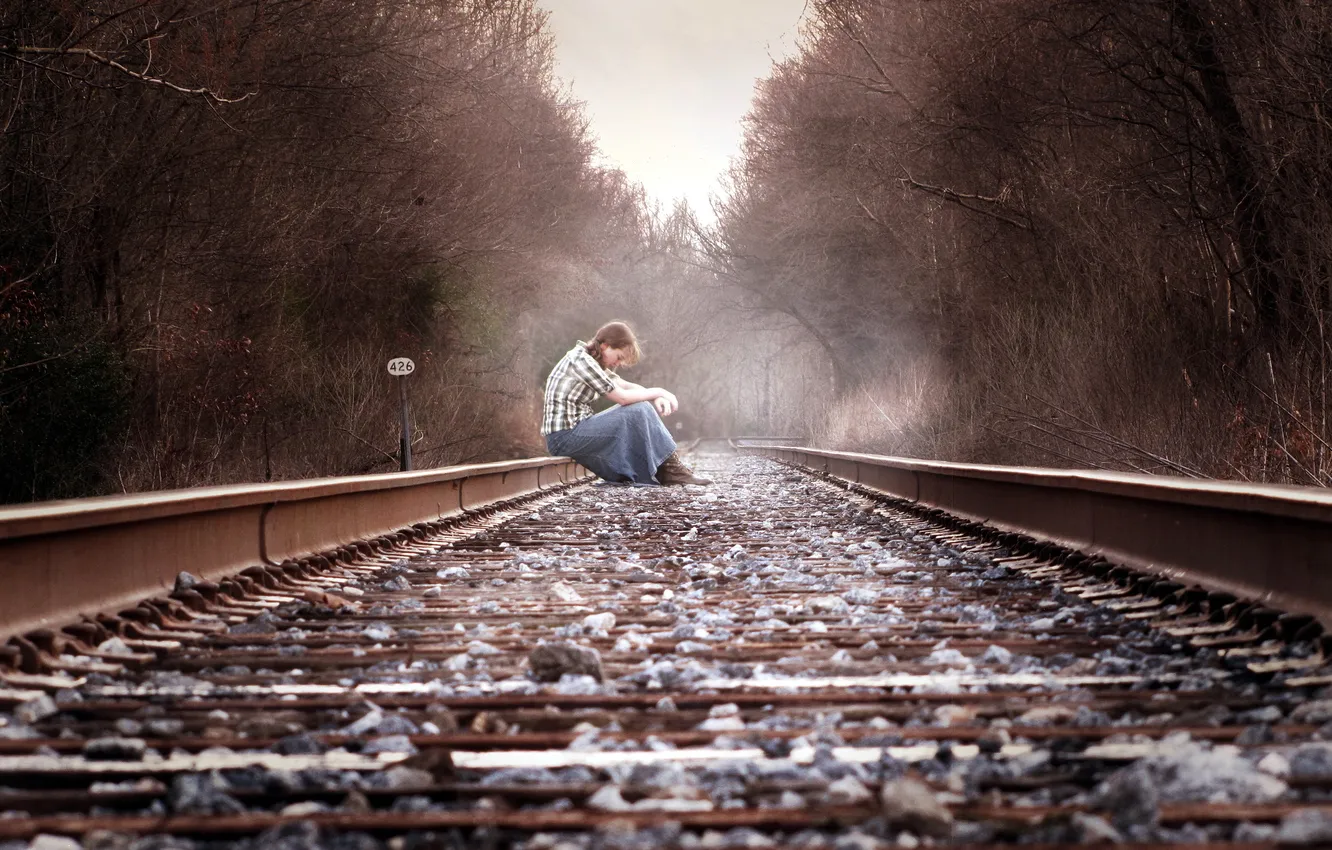 Photo wallpaper road, girl, mood